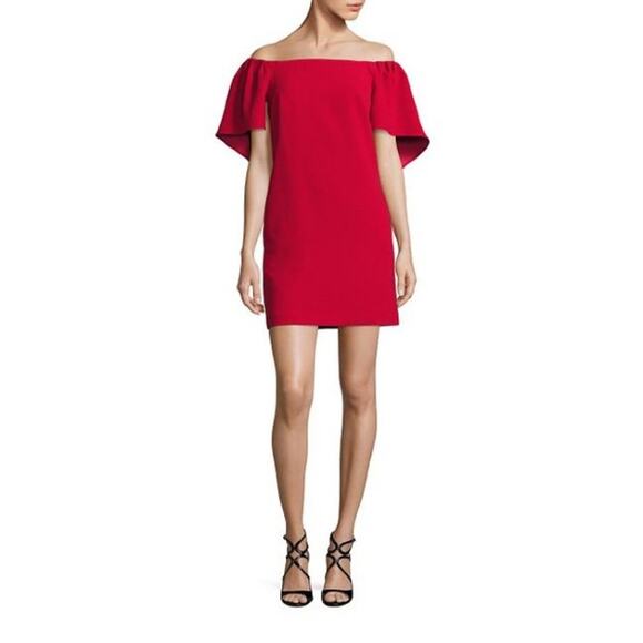 Trina Turk Zeal Off Shoulder Red Cape Mini Dress Size 6 - Picture 1 of 8